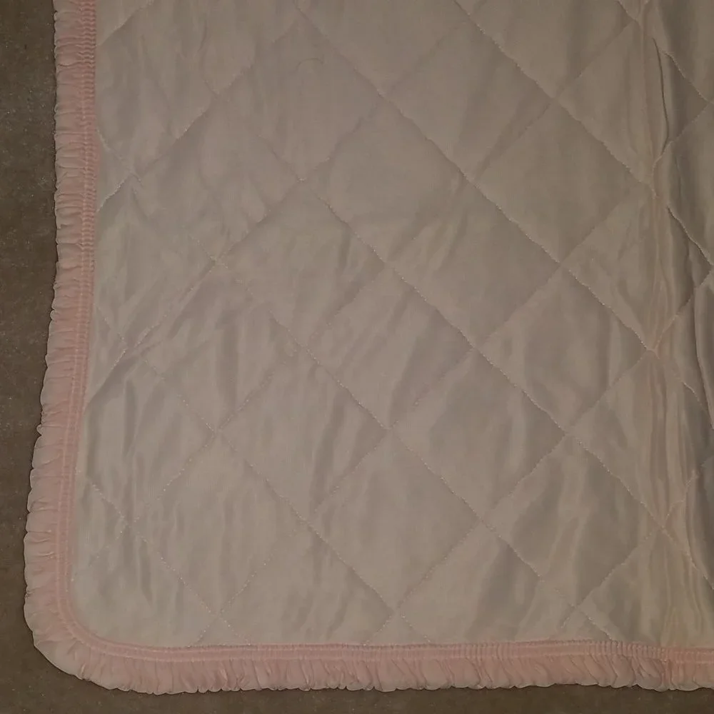 Pink White Quilted Comforter Crib Baby Girl Blanket Ruffled Edges